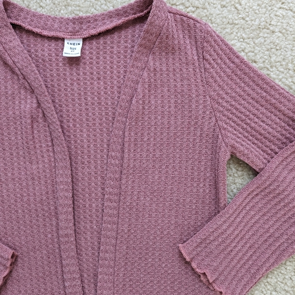 Girls Dusty Rose Waffle Knit Open Front Cardigan (Size 6Y) - Picture 2 of 3
